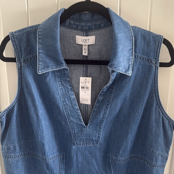 *NEW* LOFT Outlet Sleeveless Collared Denim A-Line Dress Size 14 - Picture 3 of 8